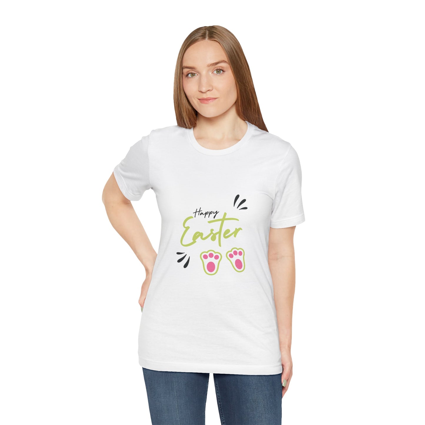 Easter Jersey Short Sleeve White T-shirt -Unisex, Pink & Green Typography and Design