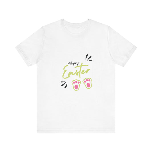 Easter Jersey Short Sleeve White T-shirt -Unisex, Pink & Green Typography and Design