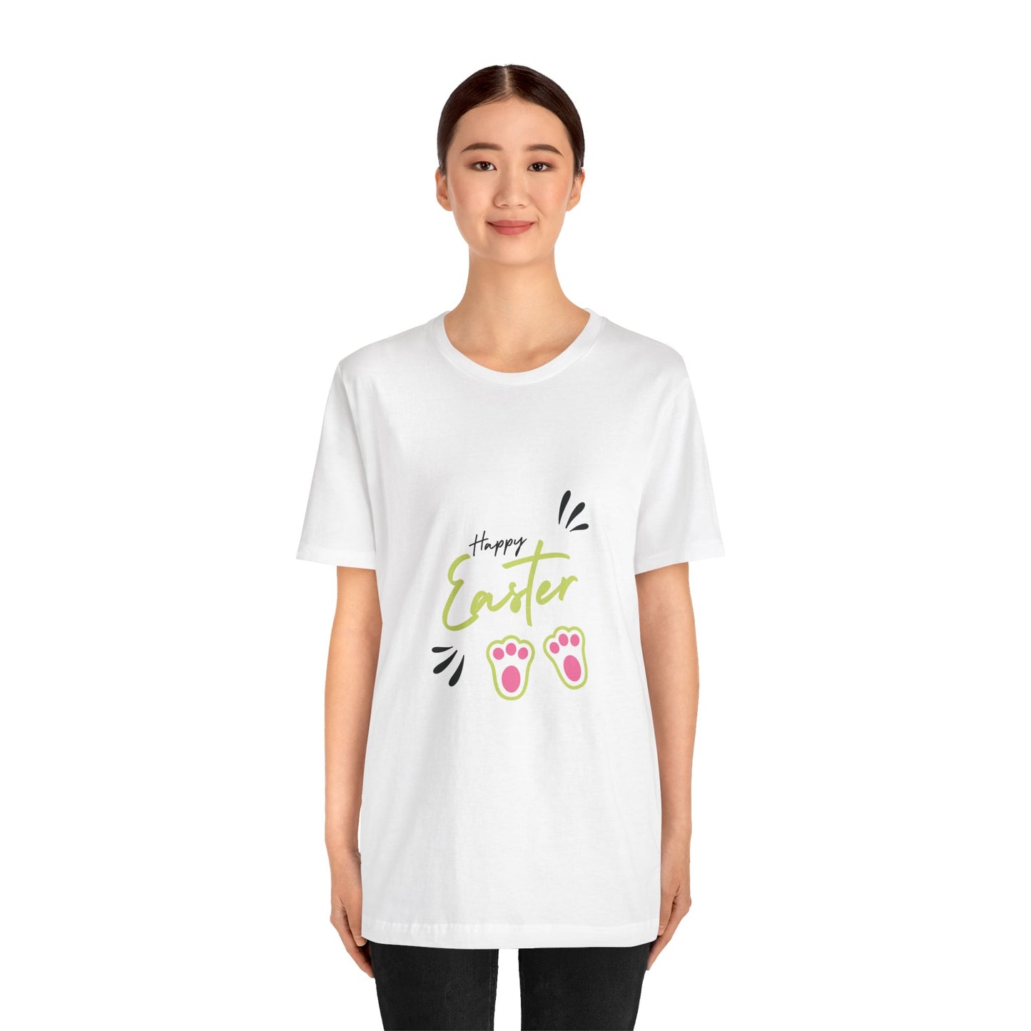 Easter Jersey Short Sleeve White T-shirt -Unisex, Pink & Green Typography and Design