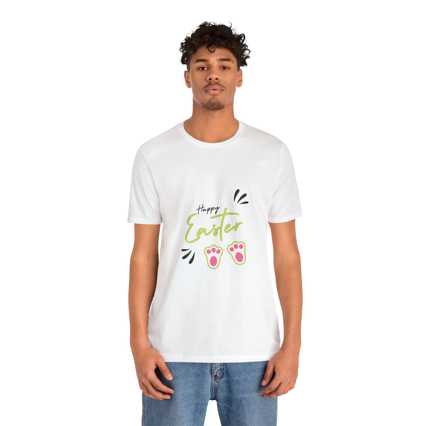 Easter Jersey Short Sleeve White T-shirt -Unisex, Pink & Green Typography and Design