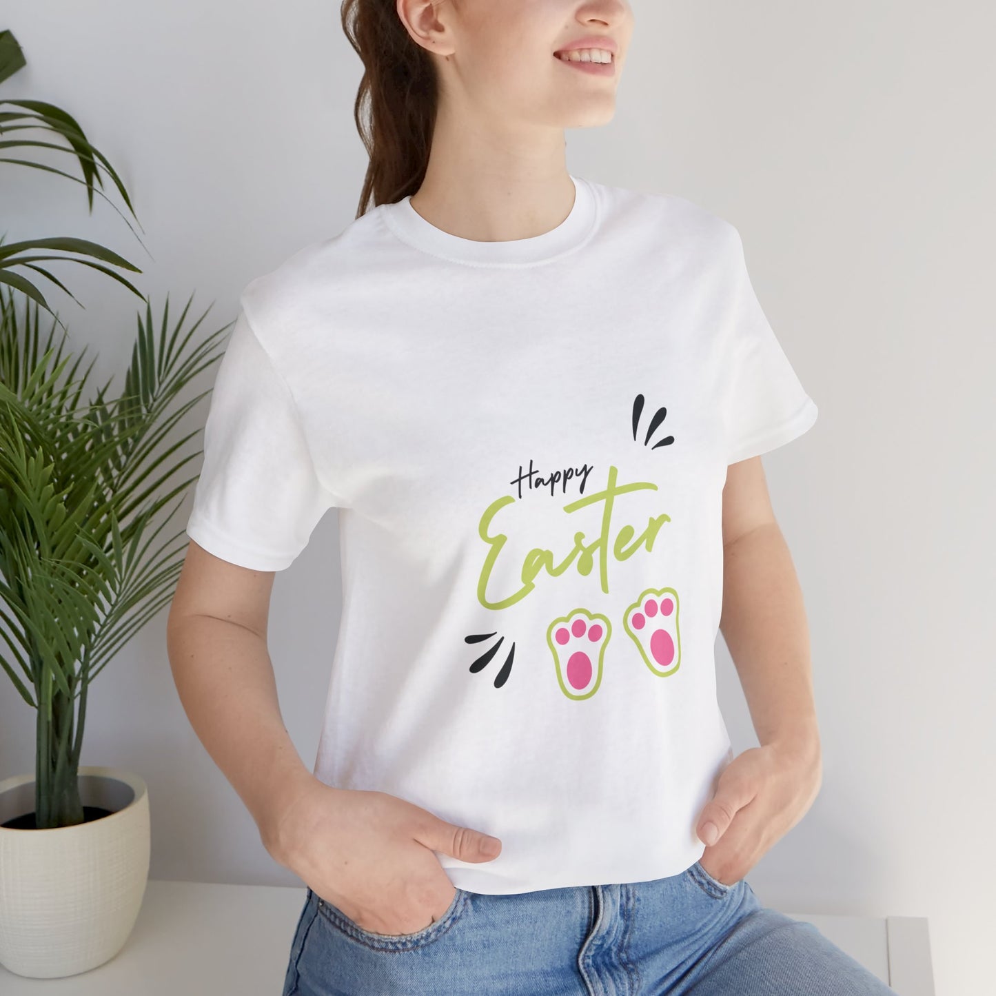 Easter Jersey Short Sleeve White T-shirt -Unisex, Pink & Green Typography and Design