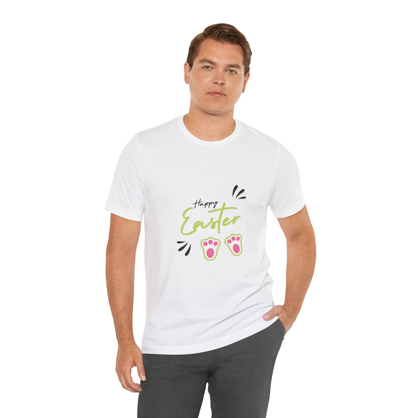 Easter Jersey Short Sleeve White T-shirt -Unisex, Pink & Green Typography and Design